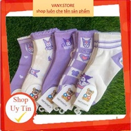 Set of 5 Pairs of K.u.r.o.m.i Cartoon Socks Purple Cotton High Collar Cute Pattern Long Girls TE12
