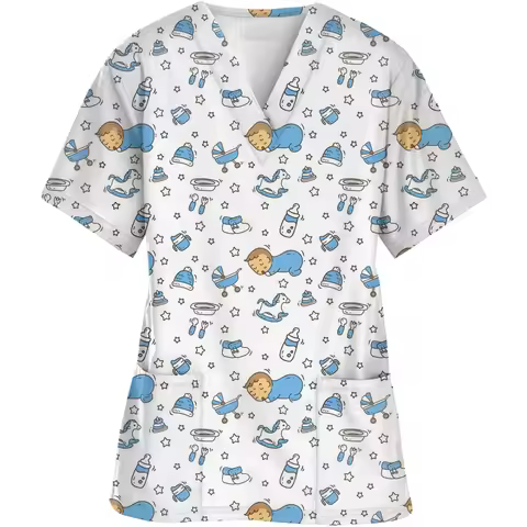 Women's medical uniform, elastic frosted cream, maternity hospital surgical gown, short sleeved shir