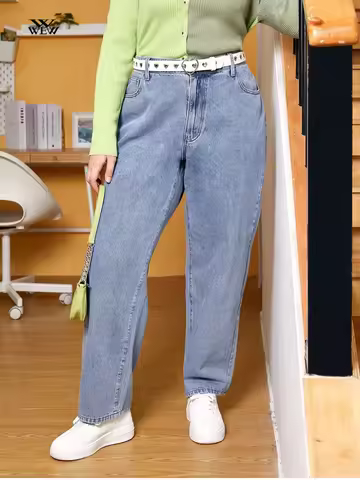Plus Size Jeans for Women Stretchy High Waisted Jeans 7XL Loose Boyfriend Jean Tall Length Denim Jea