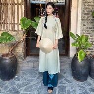 Áo dài VÂN DU lụa trơn phối nơ cách điệu đính cúc bọc kèm quần HAVANA AD94