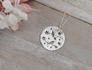 ni.kou 純銀 綠繡眼 櫻花 項鍊