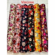 kain bahan rayon viscose meteran motif mawar - kuning