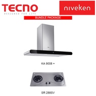 (HOOD + HOB) Tecno KA 9008 (90cm) Round Profile Chimney Cooker Hood with LED Sensor Touch Controls + Tecno SR 288SV (90cm) 2 Burner Stainless Cooker Hob