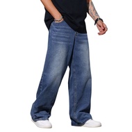Baggy Jeans Acid wash straight jeans Lelaki Baggy Jeans Kain Full Getah strachable