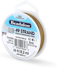 Beadalon 49 Strand Stainless Steel Bead Stringing Wire, 024 in / 0.61 mm, Satin Gold, 30 ft / 9.2 m,