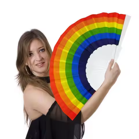 1pc Rainbow Hand Fan Colorful Rainbow Pride Handheld Fan Party Decor Hand Rainbow Folding Fans For W