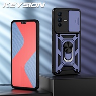 KEYSION เคสกันกระแทกสำหรับ VIVO V23 5G V23E กดดึงกล้องป้องกันแหวนตั้งโทรศัพท์สำหรับ VIVO Y76 5G Y76S