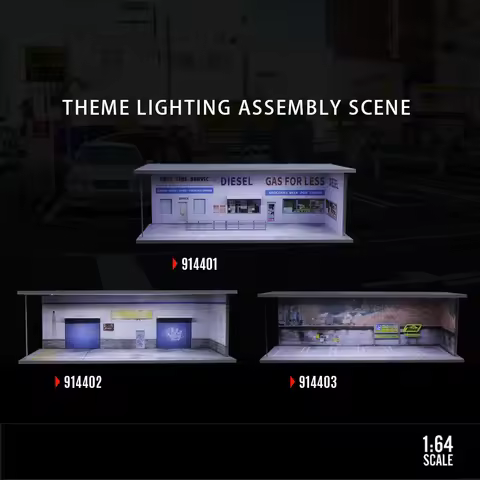 Car Garage Models 1:64 American-style Gas Station, Warehouse and Cherry Blossom Parking Lot Scene Mo