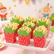 10pcs Strawberry Paper Popcorn Boxes, Cute Strawberry Design, Suitable For Birthday Party One-Time P