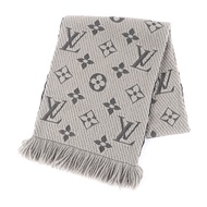 極佳狀態 ★LOUIS VUITTONEcharpe Logomania 羊毛絲綢混紡流蘇圍巾，灰褐色，帶盒子，意大利製造，正品，女士款。