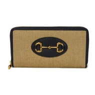 二手 GUCCI 馬銜扣 1955 拉鍊錢包，海軍藍，圓形拉鍊，風琴式設計，鈔票隔層，卡包，零錢包，長款拉鍊錢包，成色極佳，日本限量版，帆布材質，米色，長款錢包，621889 H58AG 2599