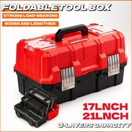 17-21Inch Tool Box Three-Layer Folding Storage Toolbox Multi-Function Organizer with Tray and Divide