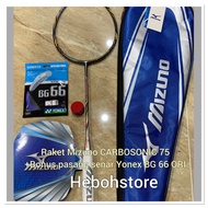 Mizuno Carbosonic 75 Badminton Racket+Yonex Bg66 Strings +Grip Original Original Bag