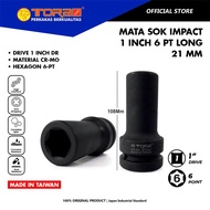 MATA TORA 21 mm 1 Inch 6 PT Impact Long Socket - Deep Impact Socket - TAIWAN