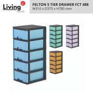 5 Tier Plastic Drawer. Plastic Cabinet, Plastic Storage Felton FCT488 Rak Almari Kabinet Pakaian Plastik Bertingkat Kuat