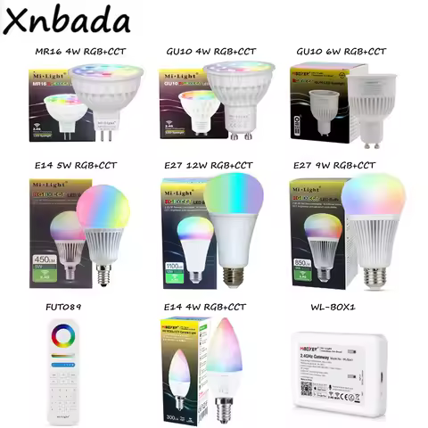 MiBoxer(Milight) 2.4G Led Bulb,MR16 GU10 E14 E27 Led Lamp Smart Wireless 4W 5W 6W 9W 12W CCT/RGBW/RG
