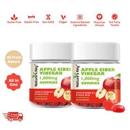 Apple Cider Vinegar Gummies  1000mg 60 Count with Folic Acid Vitamin B6 B12  Pack of 1 or 2 Digestio