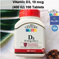 วิตามินดีสาม Vitamin D3 10 mcg (400 IU) 100 Tablets - 21st Century D-3