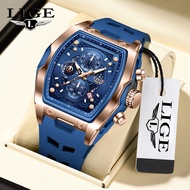 LIGE Watch Men Square Fashion Luxury Quartz Outdoor Casual Sports Silicone Strap Waterproof Luminous