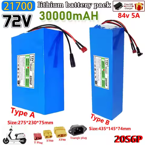 72V 30Ah 21700 20S6P Lithium Battery Pack 3000W High Power Built-in BMS for E-Two Wheeler/Tricycle/B