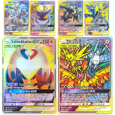 DIY Pokemon PTCG Card TAG TEAM Latias & Latios Gengai Mimikyu Mewtwo Mew Moltres Zapdos Articuno GX