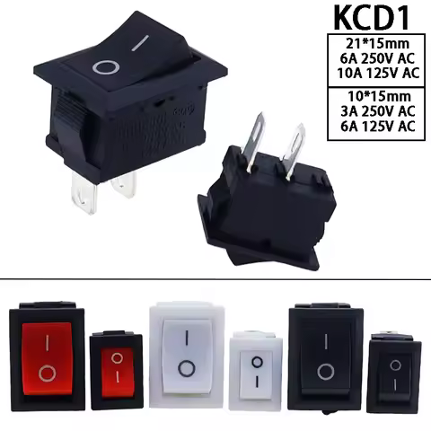KCD11-101 3A/6A 250V 6A/10A 125V 10*15mm 21*15mm SPST 2PIN ON/OFF G130 Boat Rocker Switch Car Dash D