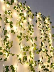 1入Maple Leaf綠色藤蔓燈串 帶2M/5M/10M 20/50/100 LED燈泡 暖光（電池驅動）適用於壁飾、派對、婚禮、房間、桌面、家居室內裝飾燈