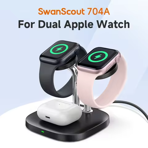 SwanScout 704A Dual Watch Charger Stand for Apple Watch Ultra 3 2 11 10 9 8 SE 3 2 Wireless Charging
