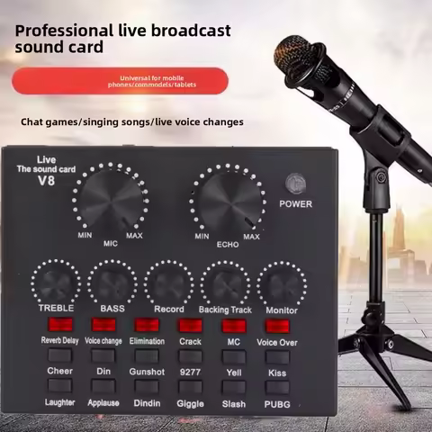 Audio Mixer V8 Sound Card Karaoke Recording Studio Record Mic Sound Card White Professional External