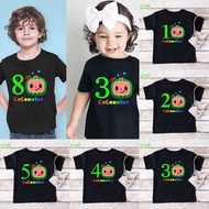 Korea Cocomelon Birthday Theme Kids Tshirt Cartoon Cocomelon Number Print Children Tops Tshirts Wear