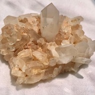 馬達加斯加 白水晶簇 透亮 橘粉紅色 水晶原礦 天然原石 水晶