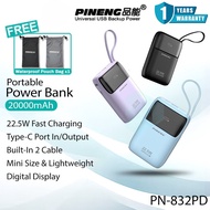 Pineng PN-832PD 20000mAh Powerbank Built-In Cable 22.5W Fast Charging Power Bank PN-832 Pineng Power