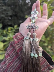 中式古典玉髓平安扣東陵玉冬灰色流蘇吊墜掛飾水晶扇墜腰佩壓襟