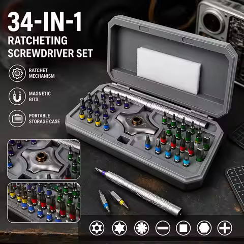 34 in 1 Ratchet Screwdriver Set Magnetic Handle Alloy Steel Bits Multifunctional Tool Kit for Home A