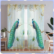 [ 2Pcs Rod Pocket Window Curtain Peacock Blue Tulle Curtains for Kids Room