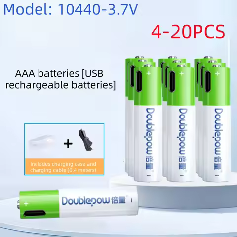 4-20PCS Douplepow 3.7V 10440 rechargeable lithium battery AAA 666mWh lithium-ion battery with TYPE-C