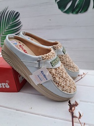 Sandal Wedges Wanita Dewasa Brokat Hak sedang Model 2024 - Sendal Selop Kickress Kekinian Murah Meri