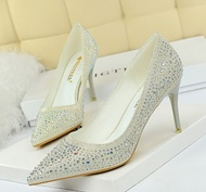 《819》Heels Women Pumps Glitter Crystal High Heels Women Shoes Pink Elegant Wedding Chaussures Femme 