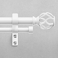 White Double Curtain Rods for Windows 36 to 176 Inches (3-14.6 Feet), 1 Inch Decorative Heavy Duty D