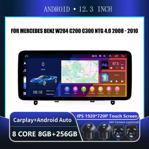 Android 15 12.3'' For Mercedes Benz W204 C200 C300 NTG 4.0 2008 - 2010 4G WIFI IPS Screen Car Stereo