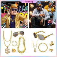 Star Hip Hop Costume Kit 80s 90s Rapper Accessories Hat Sunglasses Gold Chain Outfit