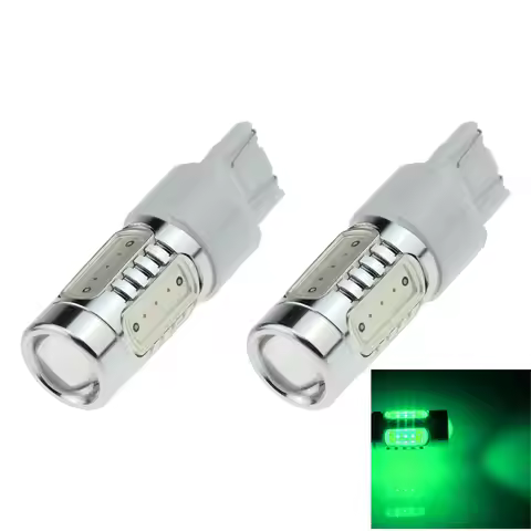 2x Green Car 7443 Brake Light Parking Blub 5 Emitters COB SMD LED W21/5W T20 G011-G