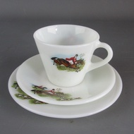 [Preloved] HTF JAJ Vintage Pyrex Tally Ho trio set hunter horse (cup saucer side plate)