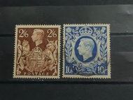 1939-42英國喬治六世高面值郵票2先令6p/10先令2枚