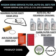 NISSAN (OEM) AIR FILTER, CABIN FILTER, CVT AUTO FILTER, GEARBOX OIL FOR NISSAN SERENA [C26, C27] (20