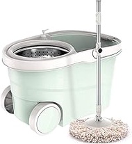 Spin Mop, Stainless Steel Space Saving Rotating Bucket Set with Drain Hole for Home Kitchen Floor Cleaning Decoration