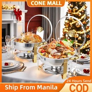 5L Round Chaffing Dish Food Warmer 304Stainless Steel Food Chafing Dishes Double Bow with Lid Holder