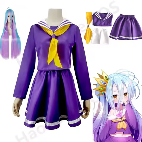 Anime No game no life cosplay Shiro costume halloween women clothes carival dress wigs sailor suit J