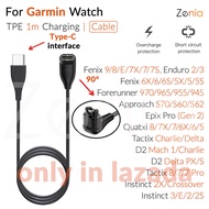 Zenia 1m/17cm Smart Watch Charger Adapter USB-A Type-C Elbow Female Charging Cable for Garmin Fenix 