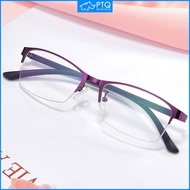 PTQ แว่นสายตาสั้นสำหรับสุภาพสตรีครึ่งกรอบป้องกันแสงสีฟ้าแว่นสายตาที่มีใบสั่งจากแพทย์แว่นตาสำเร็จ-0.5 To -4.0